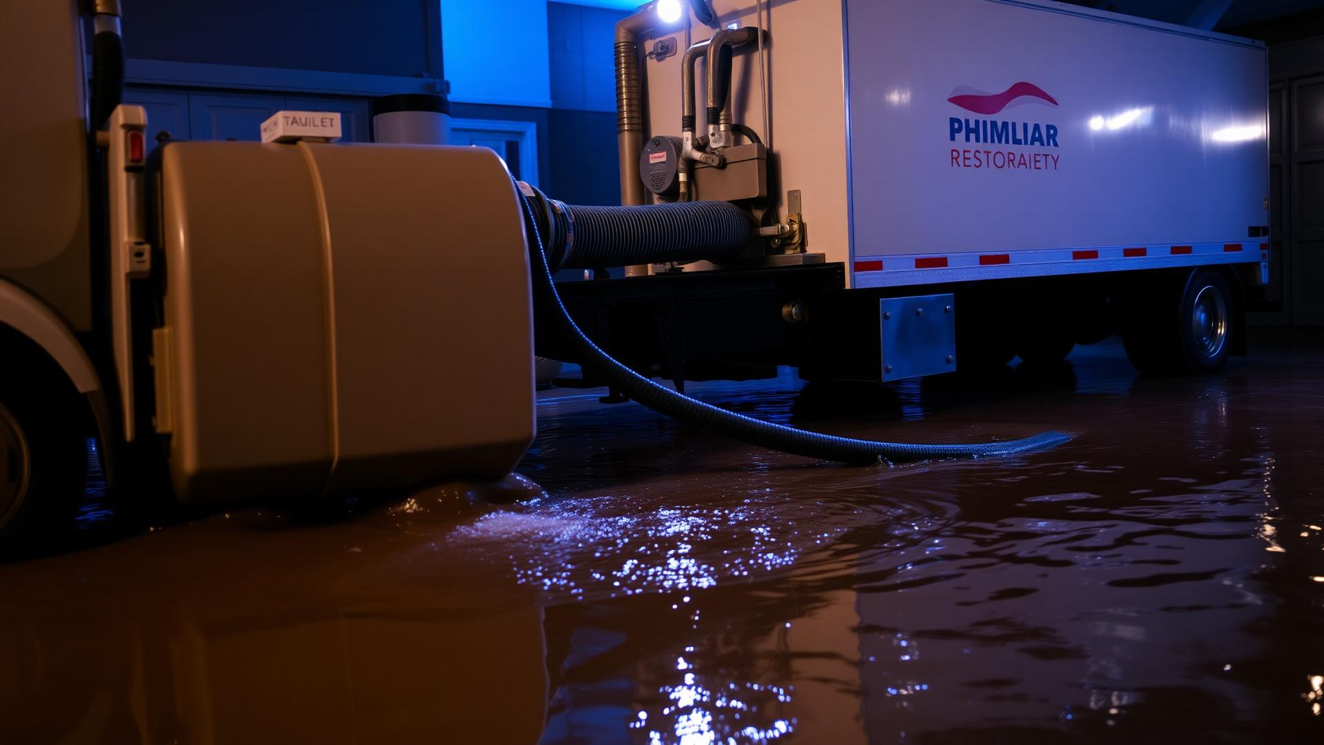 Industrial water extraction equipment removing water from a Portland home